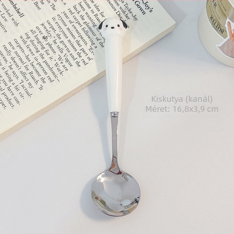Rozsdamentes acél kanál és villa készlet, hordozható evőeszközök, modern minimalista stílus, aranyos rajzfilm mintázattal