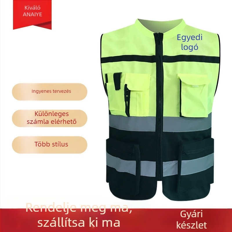 GS-09 modell: Több zsebbel ellátott, magas láthatóságú fényvisszaverő hálós mellény építéshez, szolgálatra és vezetéshez