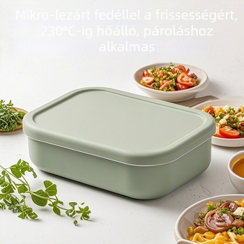 Tiszta szilikon ételhordó, zárható frissesség megőrzése, élelmiszer-minőség, mikrohullámú sütőben használható, nagy kapacitású, hordozható ebédlábos rekeszekkel