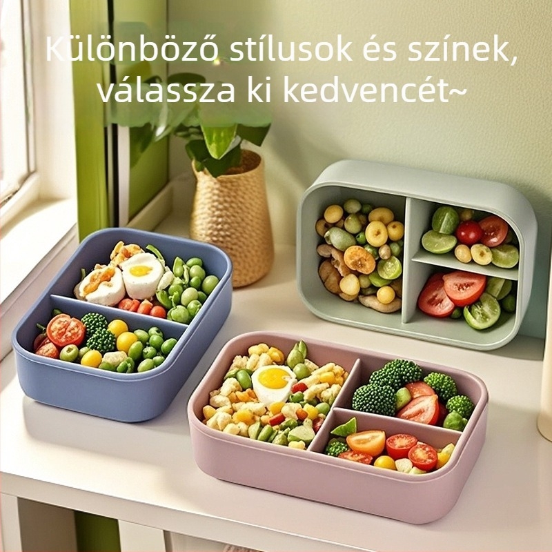 Tiszta szilikon ételhordó, zárható frissesség megőrzése, élelmiszer-minőség, mikrohullámú sütőben használható, nagy kapacitású, hordozható ebédlábos rekeszekkel