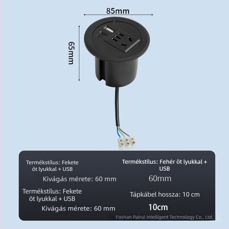 Parika Beépített kerek asztali aljzat USB-porttal