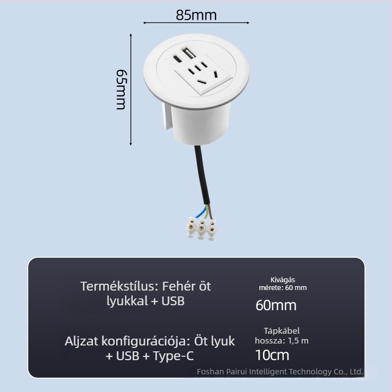 Parika Beépített kerek asztali aljzat USB-porttal