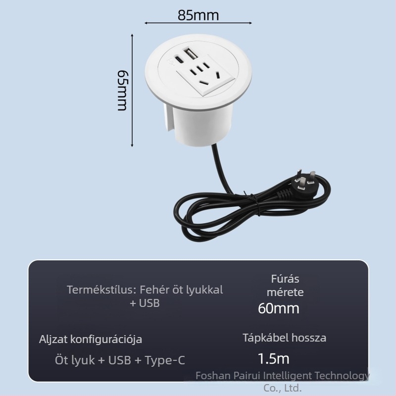 Parika Beépített kerek asztali aljzat USB-porttal