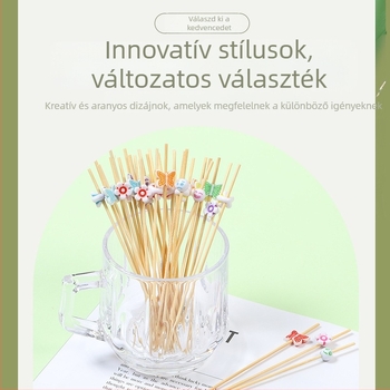 Mini cukrozott gyümölcsnyársak – egyszer használatos bambusz nyársak gyümölcsökhöz, hamburgerekhez és koktélokhoz, dekoratív nyársak