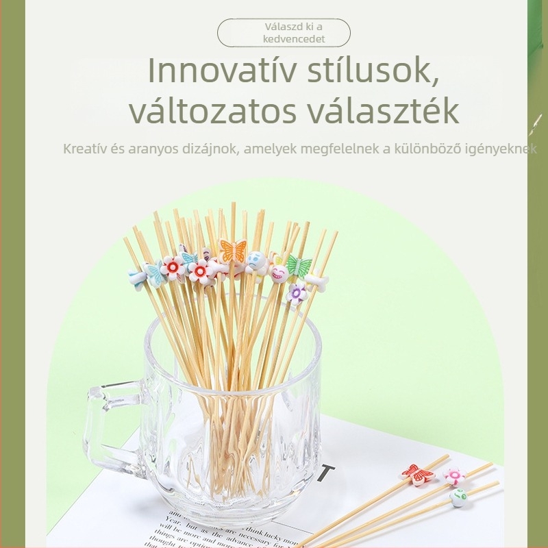Mini cukrozott gyümölcsnyársak – egyszer használatos bambusz nyársak gyümölcsökhöz, hamburgerekhez és koktélokhoz, dekoratív nyársak