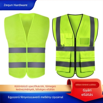 Fényvisszaverő mellény építkezéshez és közúti munkákhoz, cipzárral