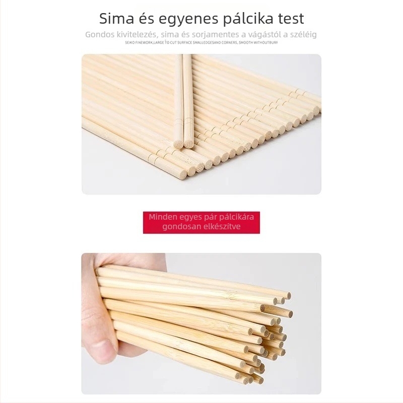 Egyszer használatos bambusz evőpálcika, kerek, vastagított, kényelmes és higiénikus, elvitelre, otthoni és üzleti használatra