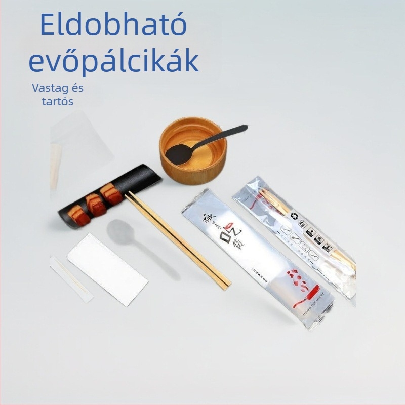 Fa egyszer használatos evőpálcikák éttermekbe, gyorsétterembe és elvitelhez; különálló kanál; 3-darabos készlet; 4-in-1 evőeszköz csomagolás; hordozható