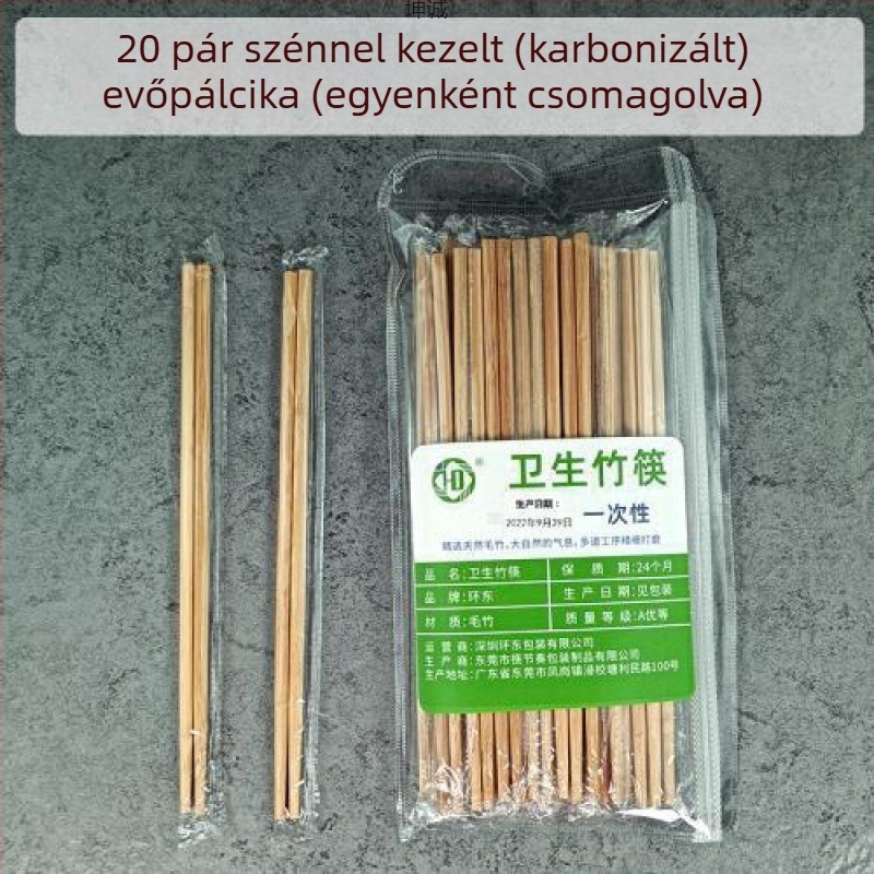 Egyszer használatos karbonizált bambuszból készült étkezési evőpálcikák, egyedi csomagolásban, vastagított kivitel kereskedelmi felhasználásra és elvitelre