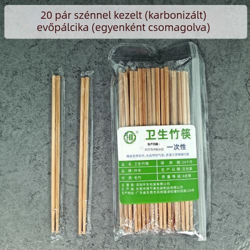 Egyszer használatos karbonizált bambuszból készült étkezési evőpálcikák, egyedi csomagolásban, vastagított kivitel kereskedelmi felhasználásra és elvitelre
