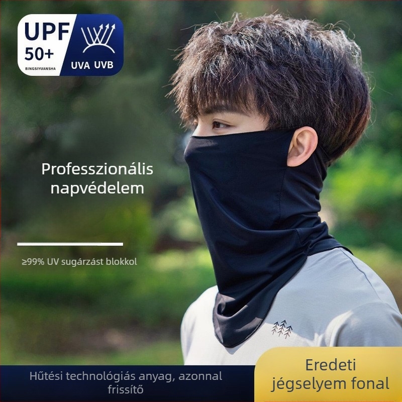 Férfi UV-védő arcmaska jégselyem anyagból, teljes arc- és nyakvédő, kerékpározáshoz nyáron