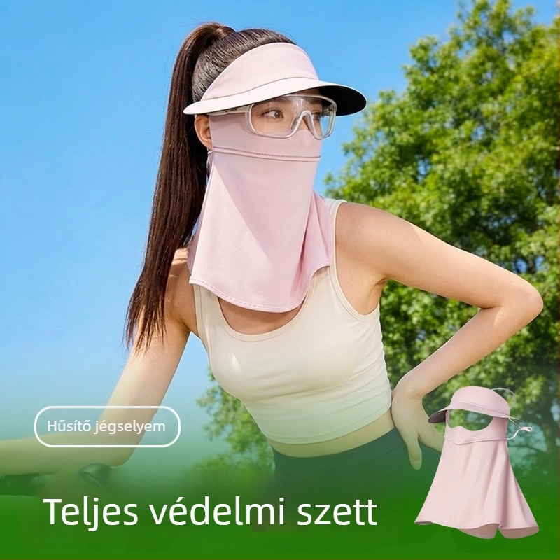 Integrált sapkás és nyakvédővel ellátott napvédő arcmaszk kerékpározáshoz, teljes arcvédelem, UV-védelem, lélegző hűvös ice silk anyag