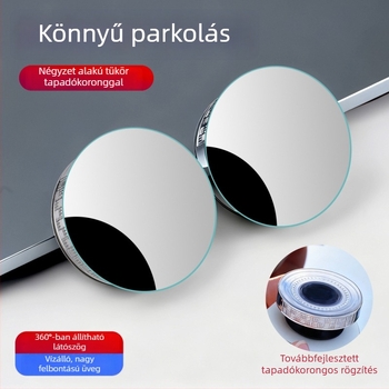 Ragasztóval rögzíthető keret nélküli kisméretű kör alakú visszapillantó tükör, HD felbontású, 360° konvex széles látómező, állítható a tolatáshoz és a holtterek figyeléséhez