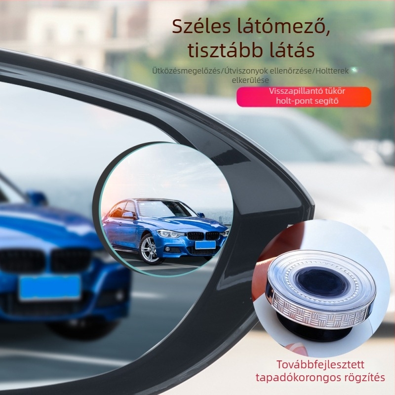 Ragasztóval rögzíthető keret nélküli kisméretű kör alakú visszapillantó tükör, HD felbontású, 360° konvex széles látómező, állítható a tolatáshoz és a holtterek figyeléséhez