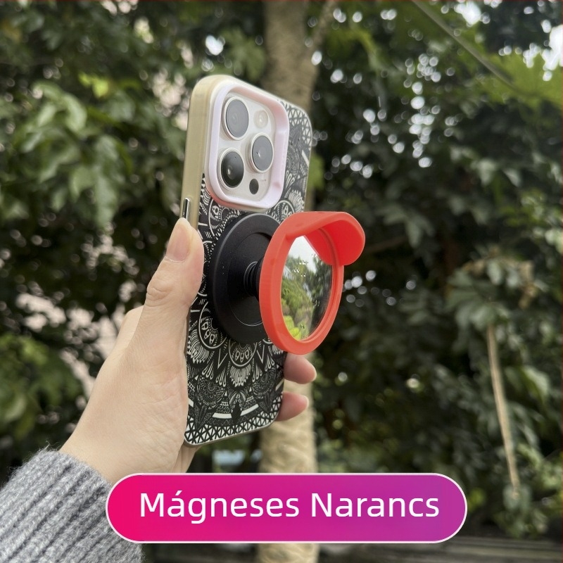 Mágneses telefon-tartó domború tükrövel és kiemelhető sarokhoz rögzíthető légzsákkal, MagSafe-kompatibilis.