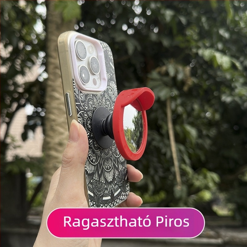 Mágneses telefon-tartó domború tükrövel és kiemelhető sarokhoz rögzíthető légzsákkal, MagSafe-kompatibilis.