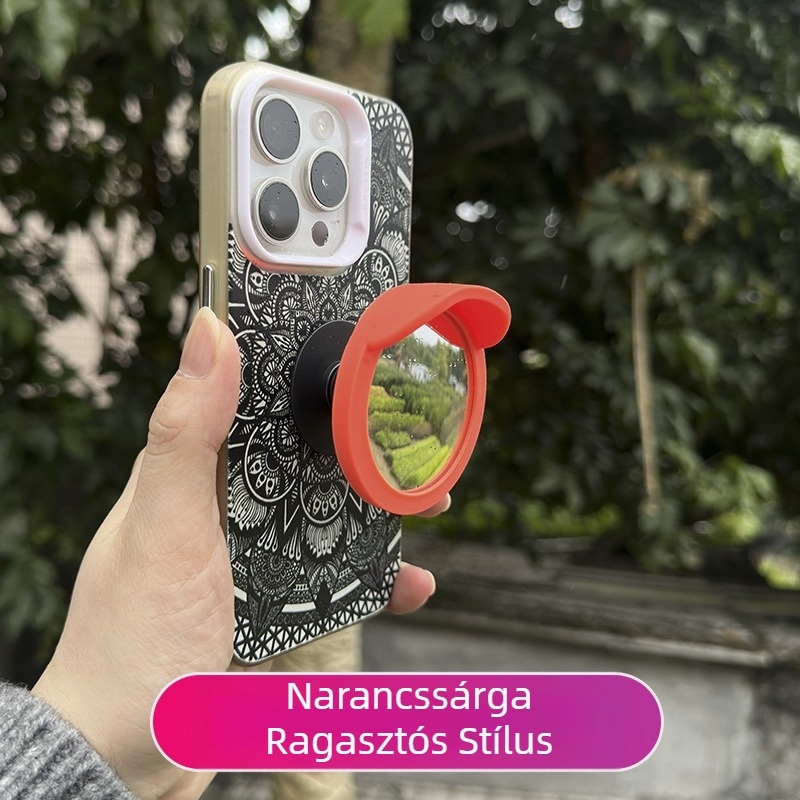 Mágneses telefon-tartó domború tükrövel és kiemelhető sarokhoz rögzíthető légzsákkal, MagSafe-kompatibilis.