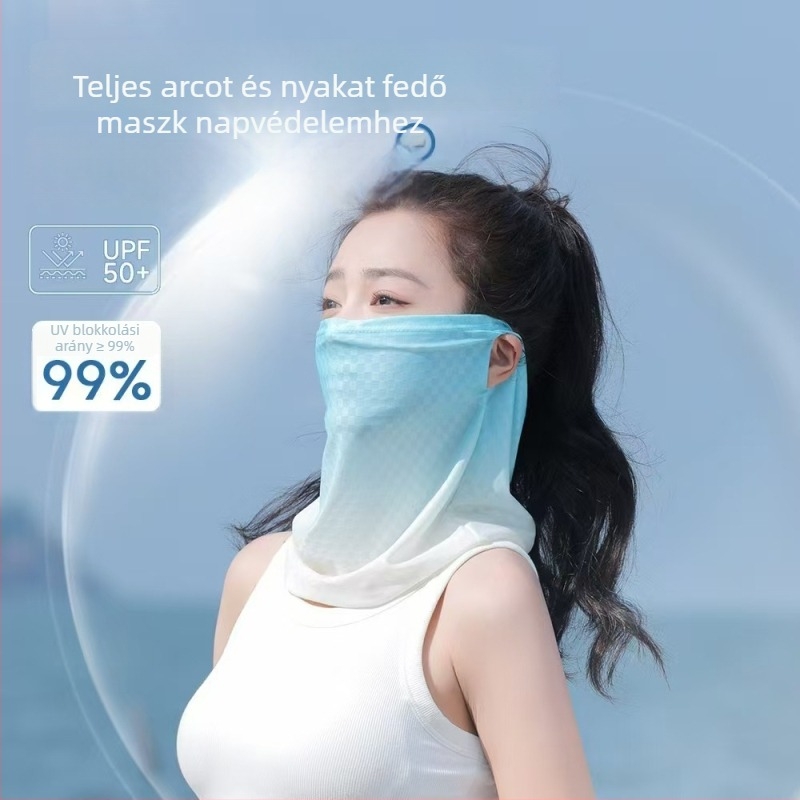 Új stílusú arcvédő kendő nőknek, nyári légáteresztő Ice Silk anyag, UV védelem kerékpározáshoz, fülön lógó kendő