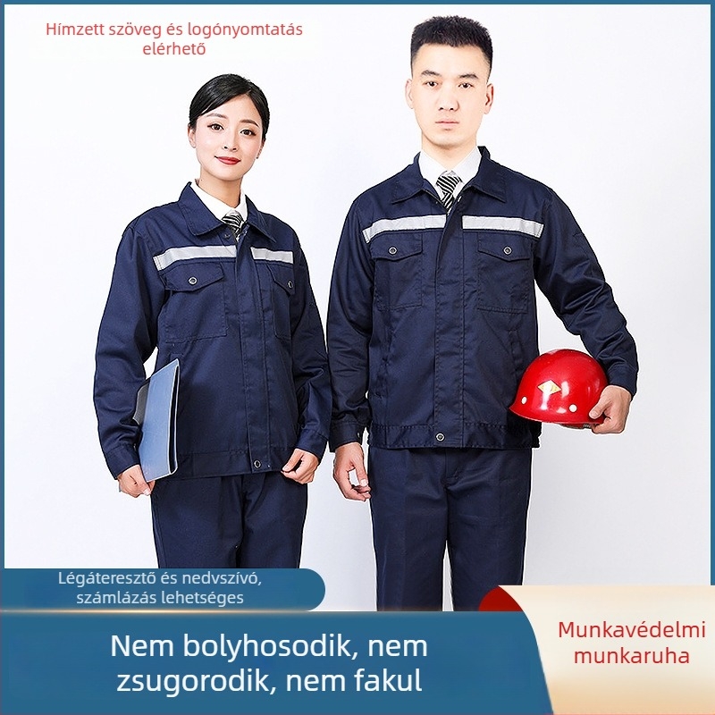 Férfi munka- és védőruha készlet tavasz–őszre, fényvisszaverő csíkkal, pamut-keverék anyagból