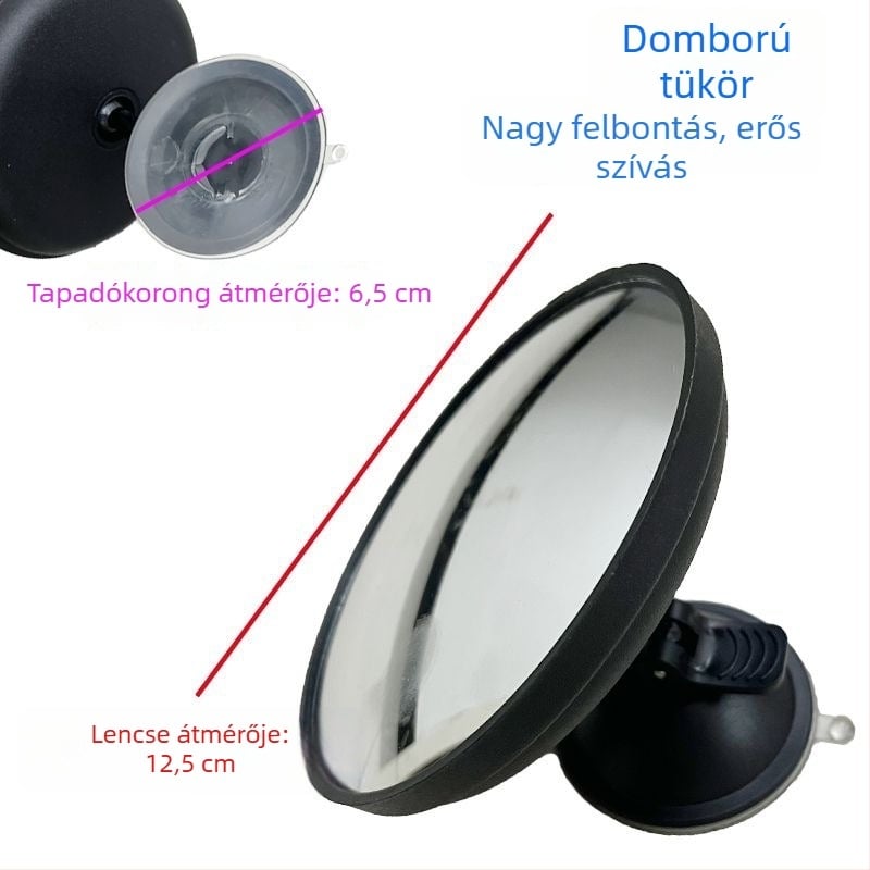 Autó belső visszapillantó tükre vákuumos tartóval, nagy látómező, konvex, kör alakú segédtükör