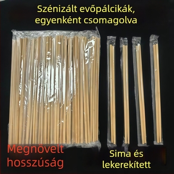 Egyszer használatos bambusz evőpálcikák, extra hosszúak, egyenként csomagolva, otthoni és elviteles használatra, penészálló, karbonizált