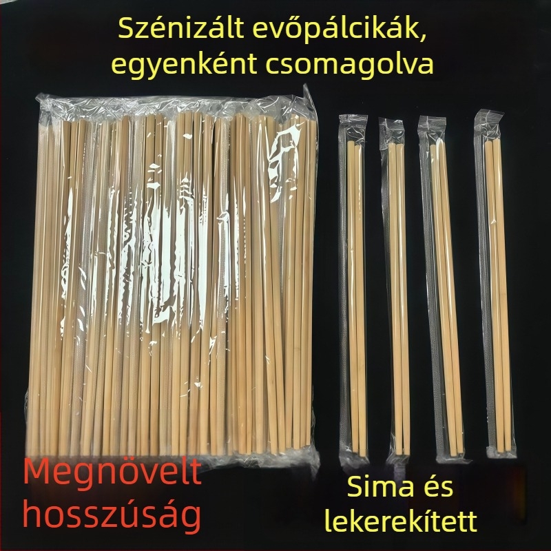 Egyszer használatos bambusz evőpálcikák, extra hosszúak, egyenként csomagolva, otthoni és elviteles használatra, penészálló, karbonizált