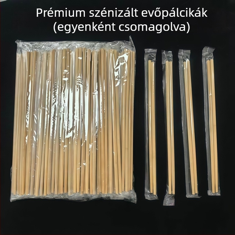 Egyszer használatos bambusz evőpálcikák, extra hosszúak, egyenként csomagolva, otthoni és elviteles használatra, penészálló, karbonizált