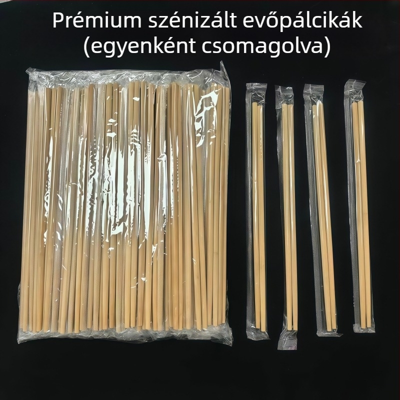 Egyszer használatos bambusz evőpálcikák, extra hosszúak, egyenként csomagolva, otthoni és elviteles használatra, penészálló, karbonizált