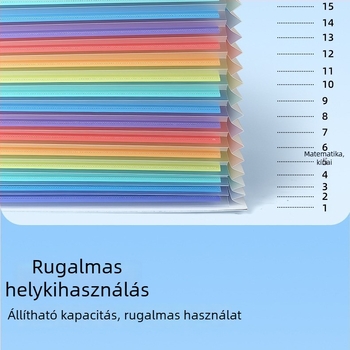 Álló szivárványos akordion mappa A4 méretben, több rekesszel rendelkező irat- és dolgozat-rendszerező