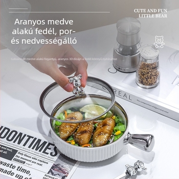Porcelán gyümölcssaláta tál fogantyúval és fedővel, kerek, 15,5 cm, ins-stílus