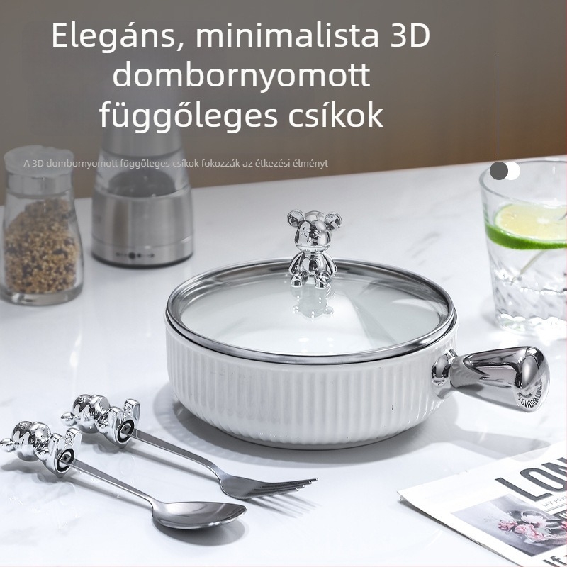 Porcelán gyümölcssaláta tál fogantyúval és fedővel, kerek, 15,5 cm, ins-stílus