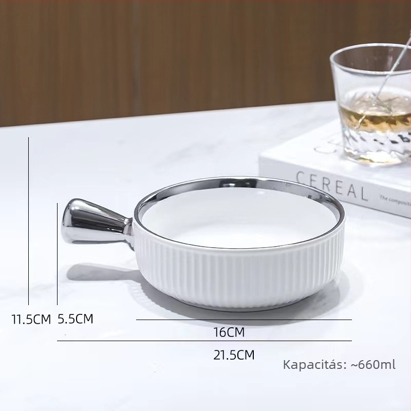 Porcelán gyümölcssaláta tál fogantyúval és fedővel, kerek, 15,5 cm, ins-stílus