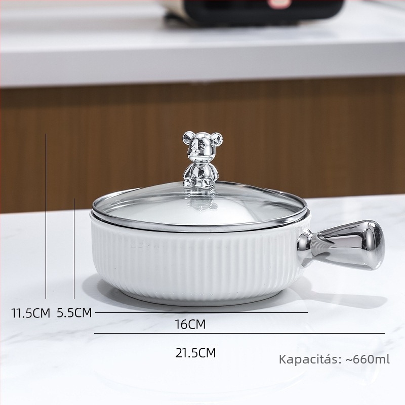 Porcelán gyümölcssaláta tál fogantyúval és fedővel, kerek, 15,5 cm, ins-stílus