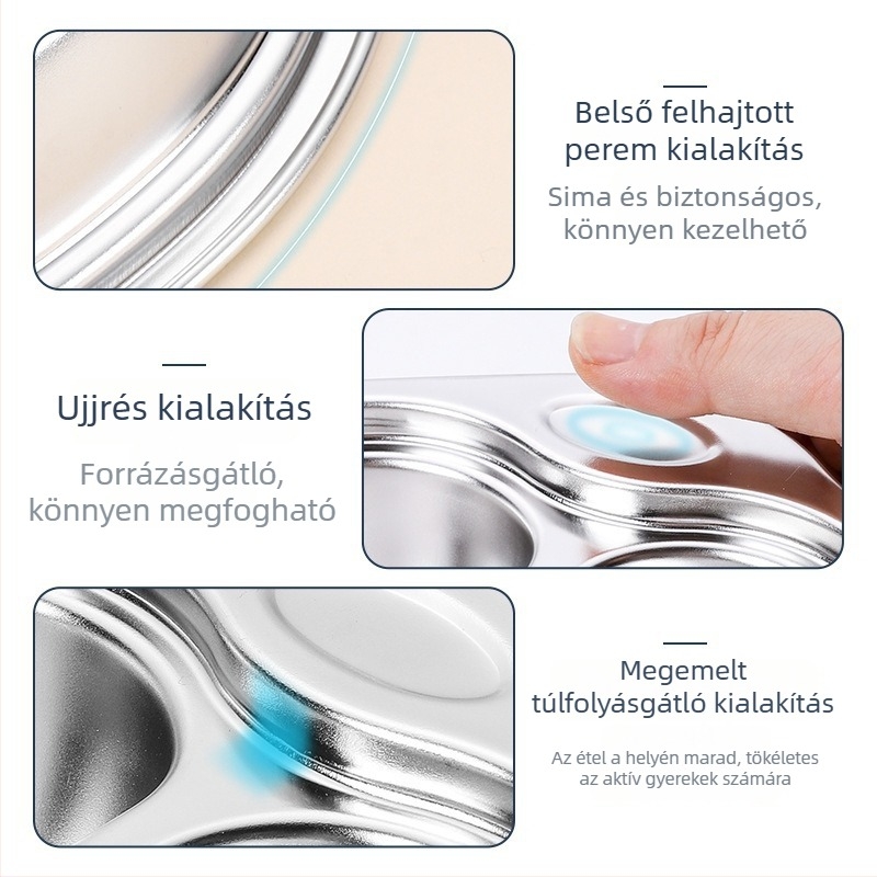 Gyerekeknek készült rozsdamentes acél szeparált tál, 304/316, rajzfilm mintával, szabálytalan alakú, sekély tál