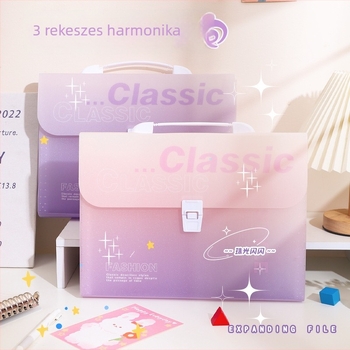 A4-es méretű gradientszínű akordeon tok kézi fogantyúval, 12 rekesz, diákoknak, dokumentum rendező