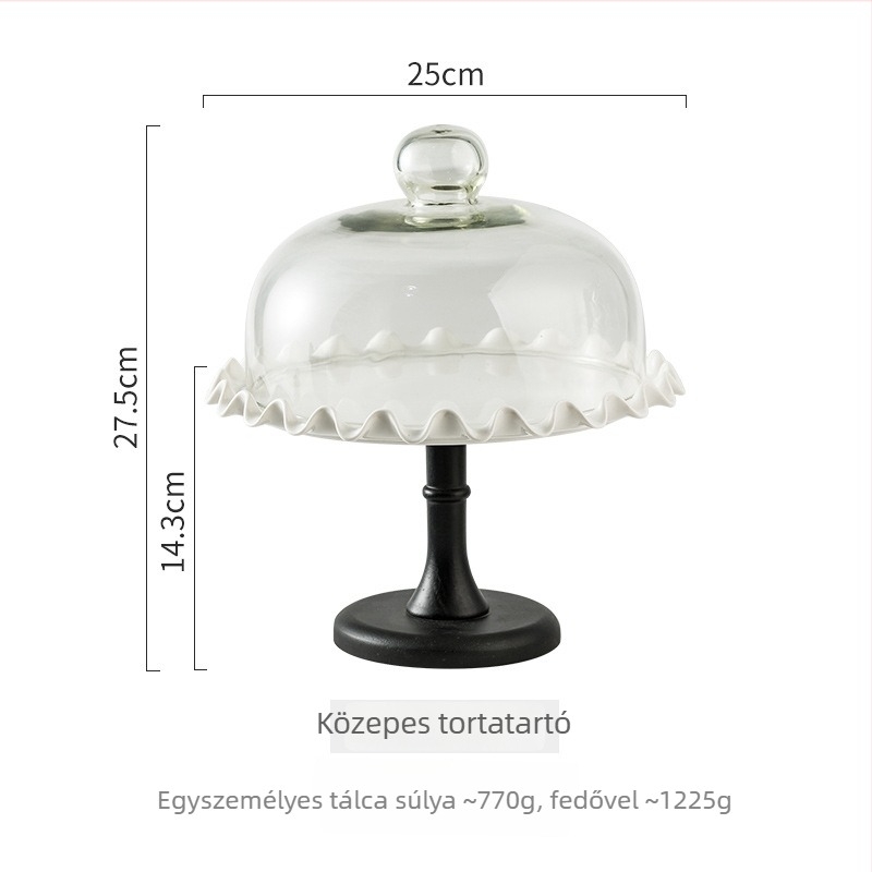Üveg magas talpú tortatál, gyümölcs- és desszerttál, egyszerű stílus