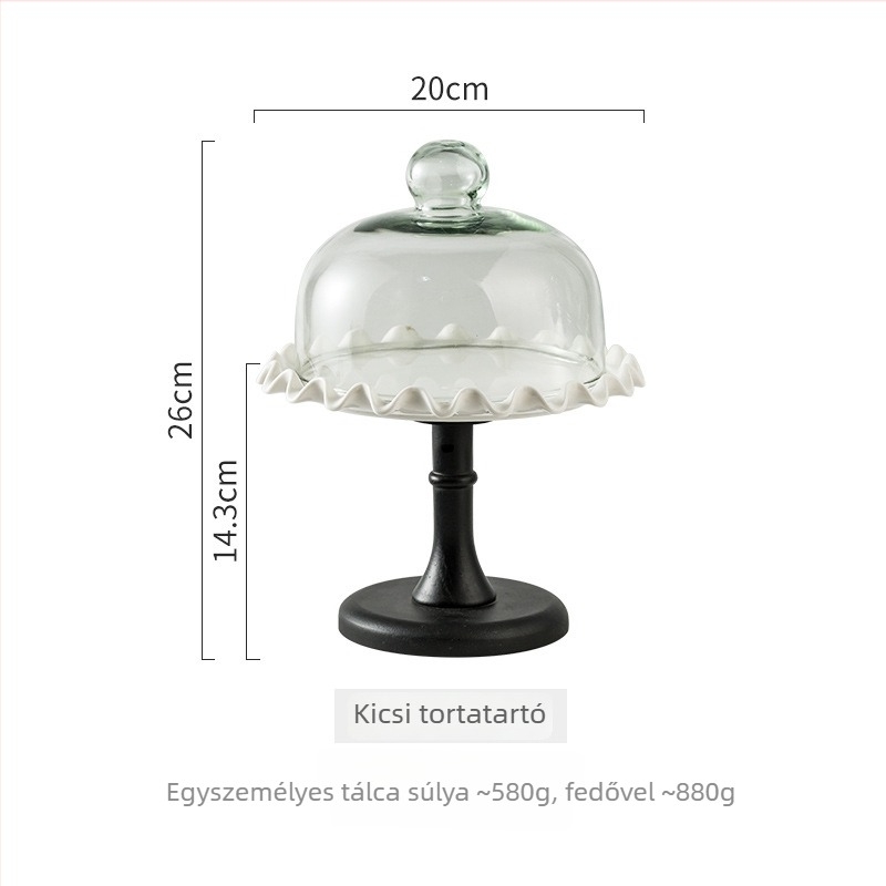 Üveg magas talpú tortatál, gyümölcs- és desszerttál, egyszerű stílus