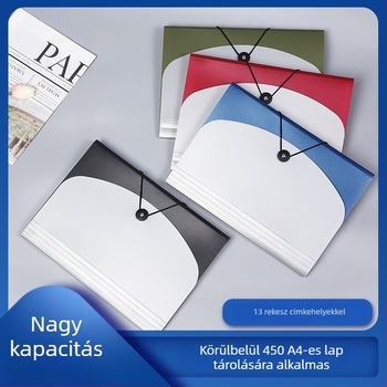 A4-es méretű 13 rekeszes akordeon mappa csattal és gumis pánttal a diákok dokumentumainak tárolására