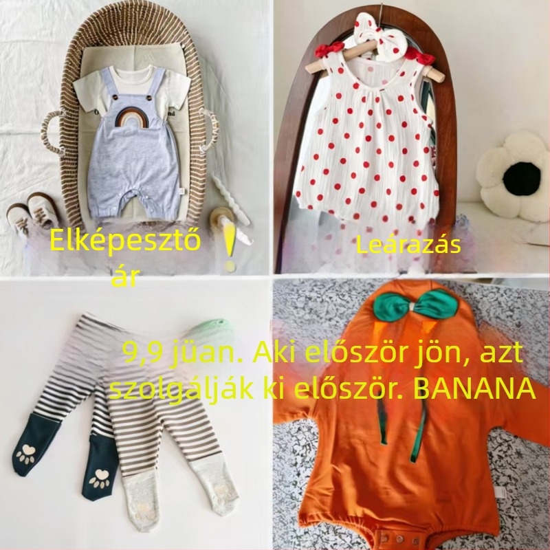 Két részes pamut babaruha medve mintával, rövid ujjú, nyári viselet