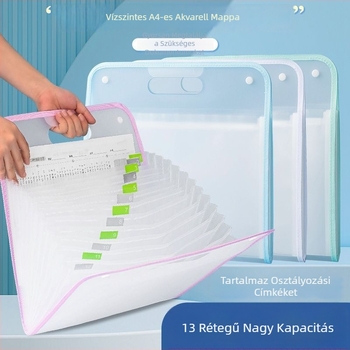 Horizontális A4-es akordeon mappa cipzárral, tesztlapok és tantárgyi dokumentumok tárolására, többrétegű rendszerező