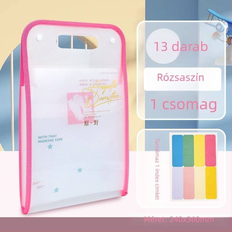 A4-es hordozható 13 rekeszes akordeon-dosszié, átlátszó, nagy kapacitású dokumentumok és vizsgadolgozatok tárolására