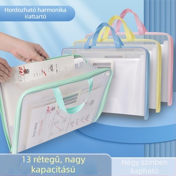 Átlátszó, vízszintes irattartó táska 13 rekesz, nagy kapacitású dokumentumokhoz és dolgozatokhoz