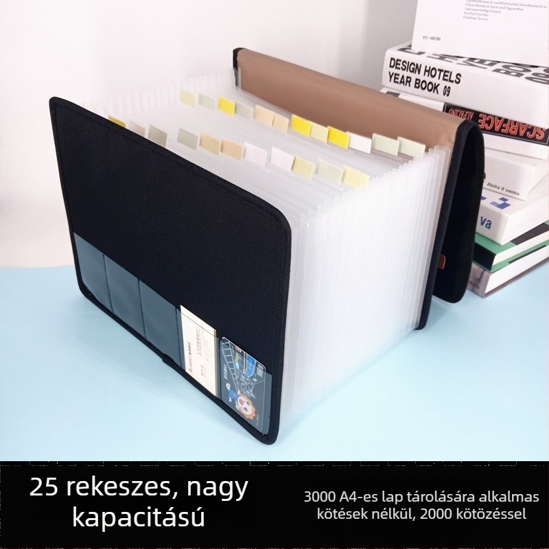 25 rekeszes akordeon mappa, több rétegű A4 dokumentum organizer, vászon tároló táska