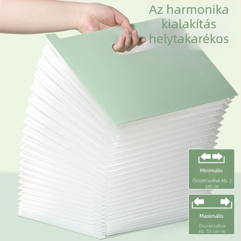 A4 méretű, 25 rekeszes irattartó, hordozható akordeon stílusú, vízszintes vagy függőleges elrendezés