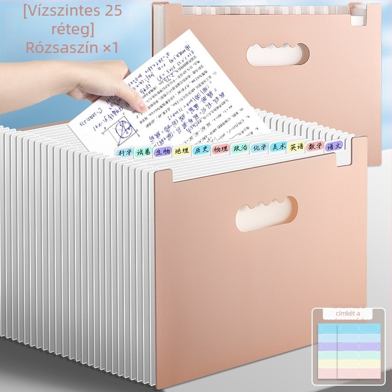 A4 méretű, 25 rekeszes irattartó, hordozható akordeon stílusú, vízszintes vagy függőleges elrendezés