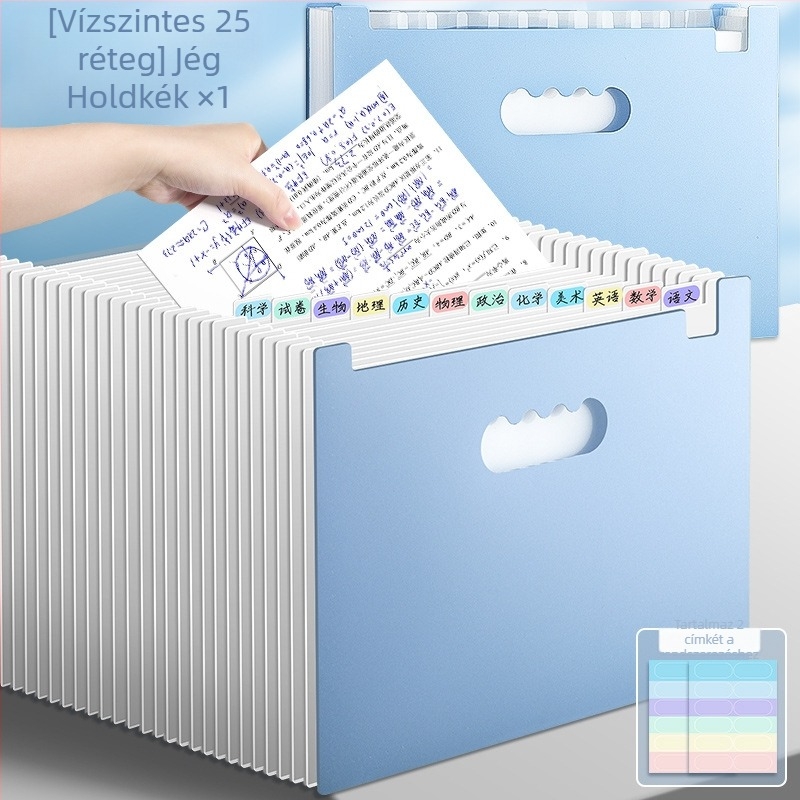 A4 méretű, 25 rekeszes irattartó, hordozható akordeon stílusú, vízszintes vagy függőleges elrendezés