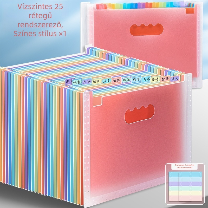 A4 méretű, 25 rekeszes irattartó, hordozható akordeon stílusú, vízszintes vagy függőleges elrendezés