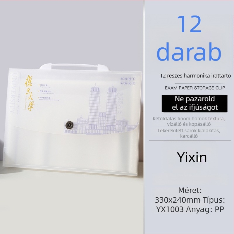 PP akordeon mappa diákoknak, aranyozott logóval, dokumentum rendező, nagy kapacitás, vastított kivitel