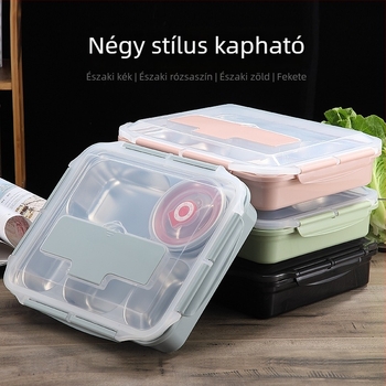 304 rozsdamentes acél termoszos ebédes doboz, négyzet alakú, hordozható, rekeszekkel és szorosan záródó fedéllel, mikrohullámú sütőben használható