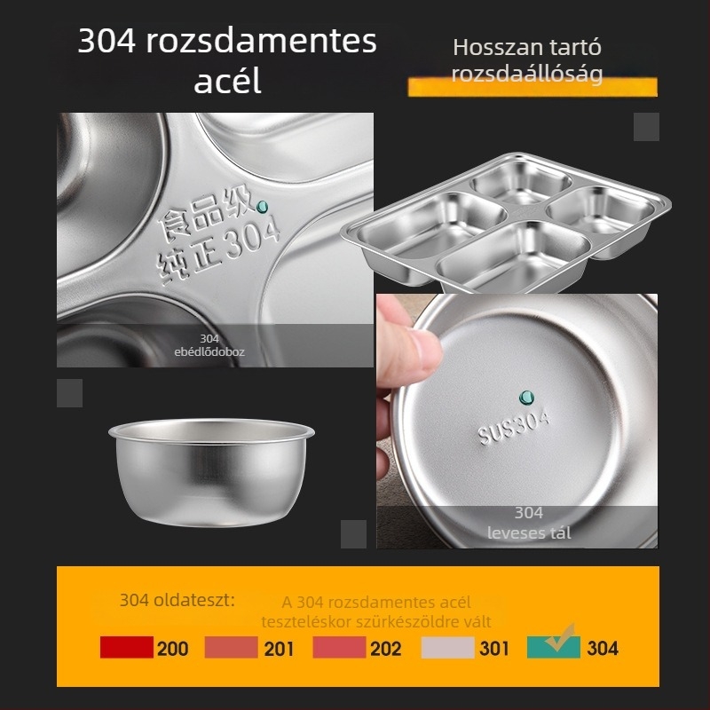 304 rozsdamentes acél termoszos ebédes doboz, négyzet alakú, hordozható, rekeszekkel és szorosan záródó fedéllel, mikrohullámú sütőben használható